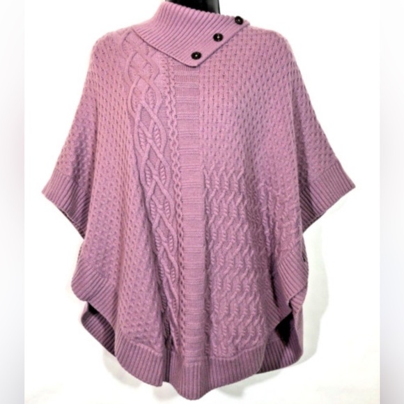 Talbots woman Lambswool blend lavender purple cable knit poncho sweater XL - Picture 2 of 11